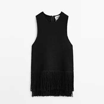 Трикотажный топ с бахромой Massimo Dutti, черный