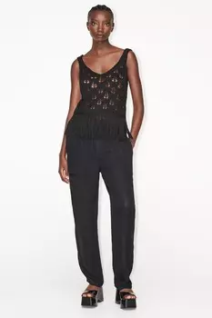 Трикотажный топ с бахромой ZARA, черный