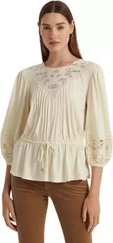 Трикотажный топ с баской и кружевной отделкой LAUREN Ralph Lauren, цвет Mascarpone Cream