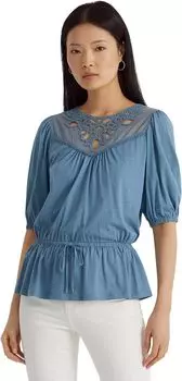 Трикотажный топ с баской и кружевной отделкой LAUREN Ralph Lauren, цвет Provincial Blue