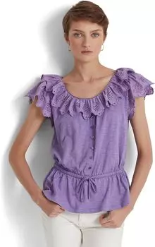 Трикотажный топ с баской и люверсами LAUREN Ralph Lauren, цвет Wisteria