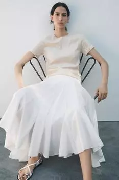 Трикотажный топ с блестками ZARA, цвет Vanilla