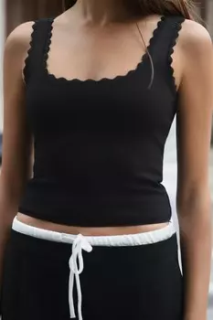 Трикотажный топ с бретельками ZARA, черный
