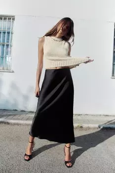 Трикотажный топ с цепочкой и асимметричным нимом ZARA, экрю