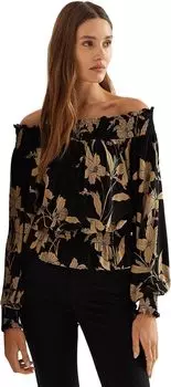 Трикотажный топ с цветочным принтом и открытыми плечами LAUREN Ralph Lauren, цвет Black/Tan