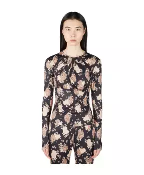 Трикотажный топ с цветочным принтом в авангардном стиле Rokh, черный