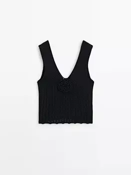 Трикотажный топ с цветочным узором Massimo Dutti, черный