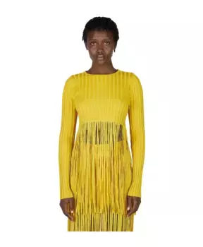 Трикотажный топ с длинными рукавами и отделкой бахромой Simon Miller, желтый
