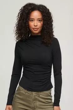Трикотажный топ с длинными рукавами и рюшами Superdry, черный