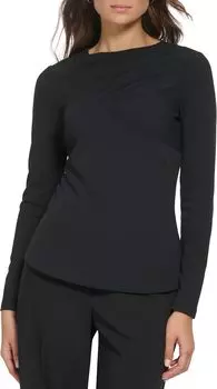Трикотажный топ с длинными рукавами и сборками DKNY, черный