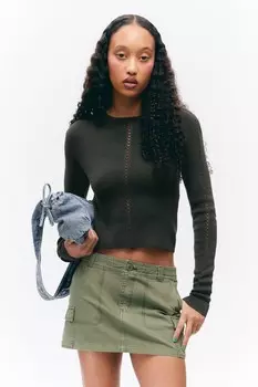 Трикотажный топ с длинными рукавами и вырезами Monki, серый