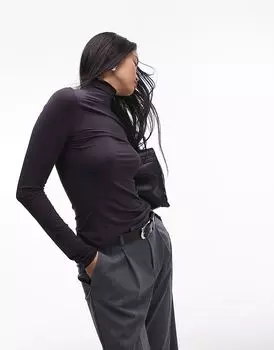 Трикотажный топ с длинными рукавами и высоким воротом темно-синего цвета & Other Stories