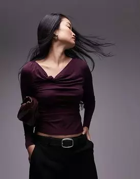 Трикотажный топ с длинными рукавами и завязанным на шее узлом фиолетового цвета & Other Stories