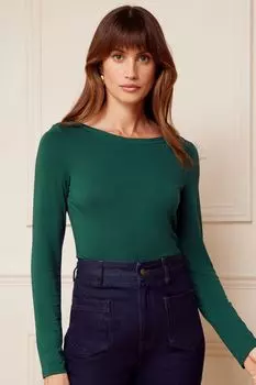 Трикотажный топ с длинными рукавами отделкой и вырезом «лодочка» Love & Roses, зеленый