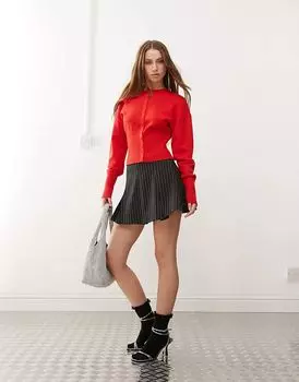 Трикотажный топ с длинными рукавами, застежкой на кнопки спереди, с приталенным подолом красного цвета Lioness