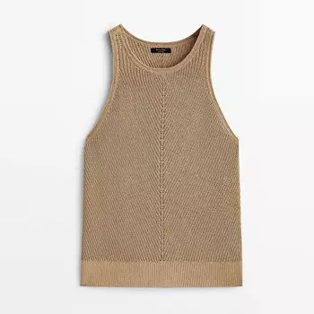 Трикотажный топ с горловиной халтер Massimo Dutti, бежевый