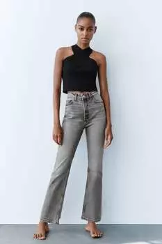 Трикотажный топ с халтером кроссовер ZARA, черный