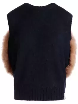 Трикотажный топ с искусственным мехом Bally, синий