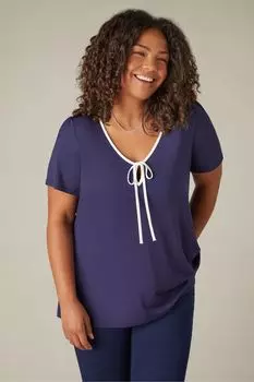 Трикотажный топ с контрастной окантовкой Live Unlimited, синий