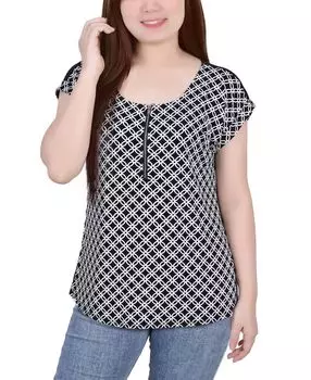 Трикотажный топ с коротким рукавом и молнией 1/2 миниатюрного размера NY Collection, мульти