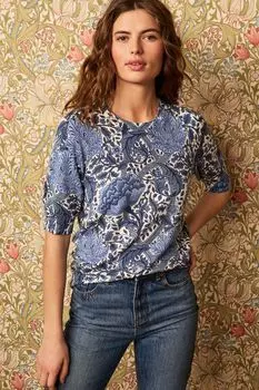 Трикотажный топ с короткими рукавами и принтом William Morris Next, синий