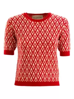 Трикотажный топ с короткими рукавами и узором Toute La V VALENTINO GARAVANI, красный