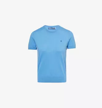 Трикотажный топ с короткими рукавами из смеси хлопка и фирменной вышивкой Polo Ralph Lauren, синий