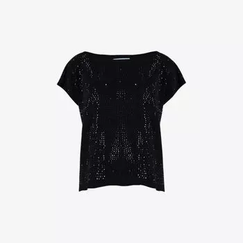 Трикотажный топ с короткими рукавами, украшенный кристаллами Leem, черный