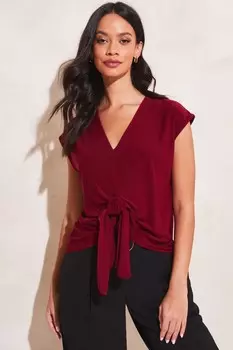 Трикотажный топ с короткими рукавами закругленным передом и V-образным вырезом Lipsy, красный