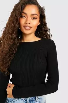 Трикотажный топ с круглым вырезом и длинными рукавами Boohoo, черный