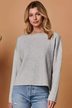 Трикотажный топ с круглым вырезом и вертикальным силуэтом Jolie Moi, серый