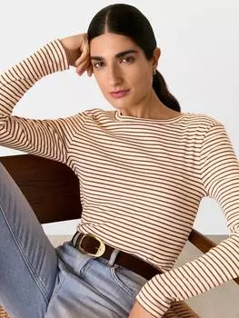 Трикотажный топ с круглым вырезом в полоску Whistles, цвет White/Brown