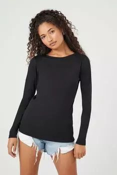 Трикотажный топ с круглым вырезом в рубчик Forever 21, черный
