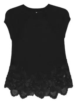 Трикотажный топ с кружевной отделкой Ermanno Scervino, черный