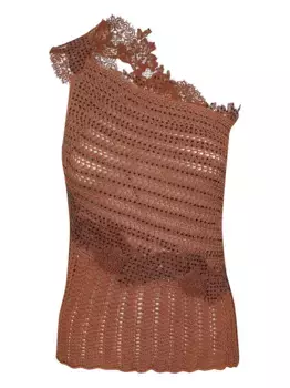 Трикотажный топ с кружевной вставкой Ermanno Scervino, коричневый