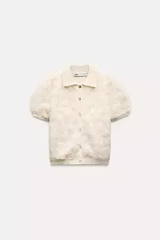 Трикотажный топ с кружевом и пайетками ZARA, белый