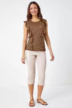 Трикотажный топ с леопардовым принтом и оборками Roman, коричневый