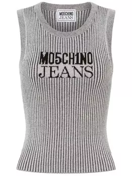 Трикотажный топ с логотипом MOSCHINO JEANS, серый