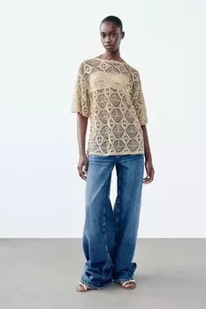 Трикотажный топ с металлической нитью ZARA, золотой