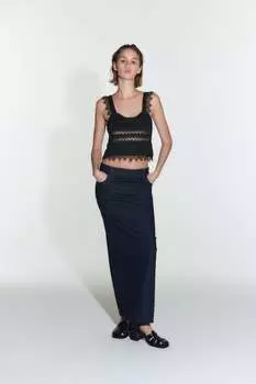 Трикотажный топ с металлической нитью ZARA, черный