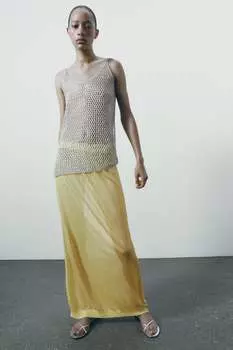 Трикотажный топ с металлической сеткой ZARA, серебряный