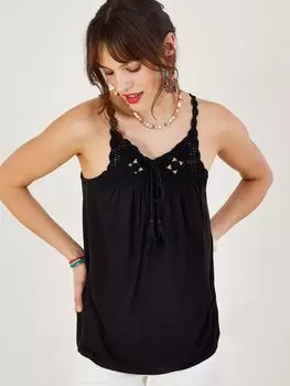 Трикотажный топ с отделкой крючком Monsoon, черный