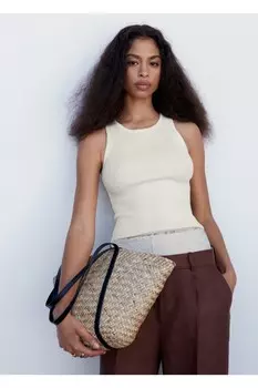 Трикотажный топ с открытой спиной Mango, экрю