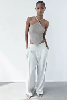 Трикотажный топ с открытой спиной ZARA, серебряный