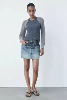 Трикотажный топ с открытой спиной ZARA, синий