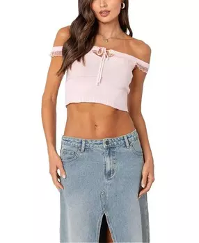 Трикотажный топ с открытыми плечами Edikted, розовый