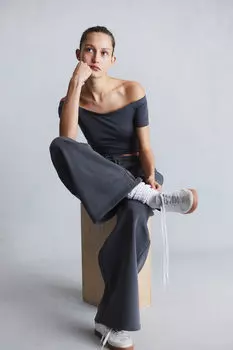 Трикотажный топ с открытыми плечами H&M, серый