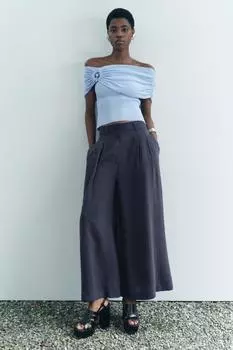 Трикотажный топ с открытыми плечами с металлическим кольцом ZARA, синий