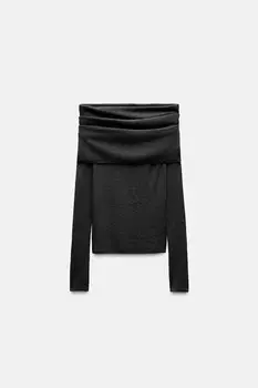 Трикотажный топ с открытыми плечами ZARA, темно-серый мергель