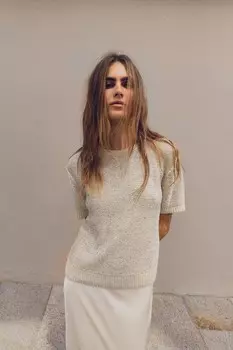 Трикотажный топ с пайетками ZARA, серебряный